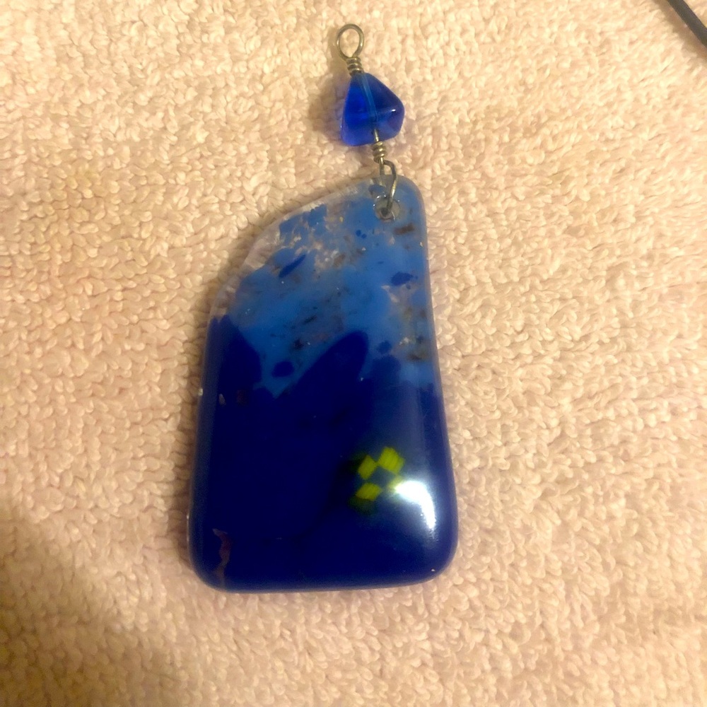 Handmade blown glass focal foot necklace with 18k gold filled wire.